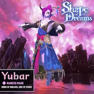 Yubar character artwork with starry clothing and name label