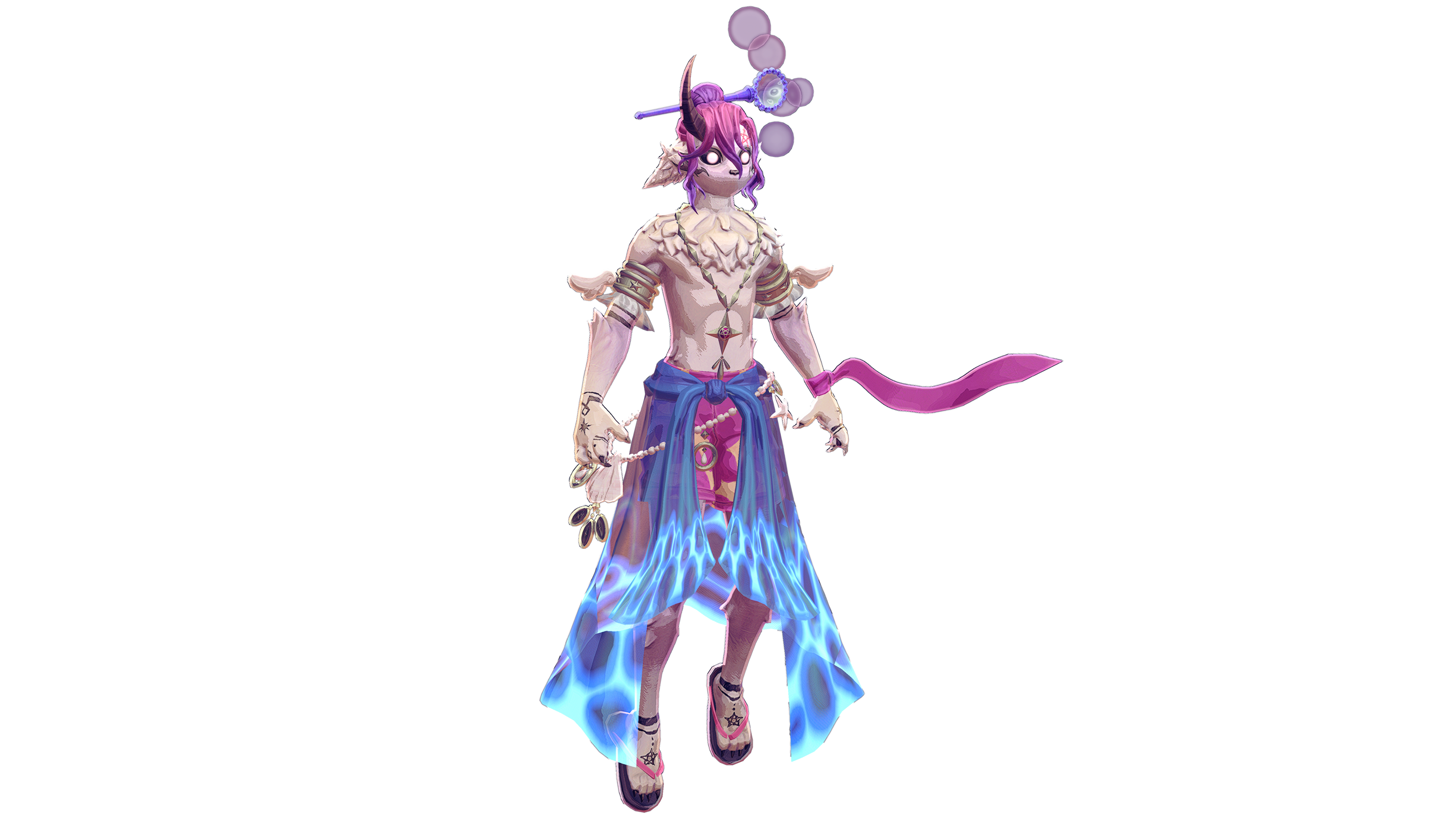 Midsummer Night’s Dream Yubar costume with a blue wrap and summer accessories.